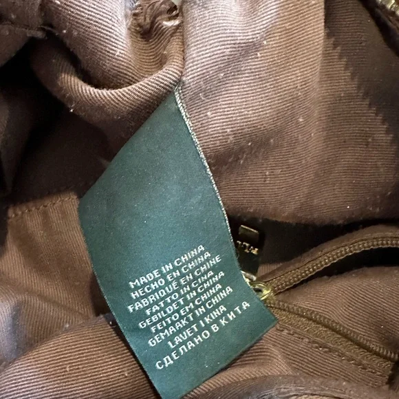 Lauren Ralph Lauren Women’s Brown Leather Trim Equestrian Tote Bag - Picture 8 of 16